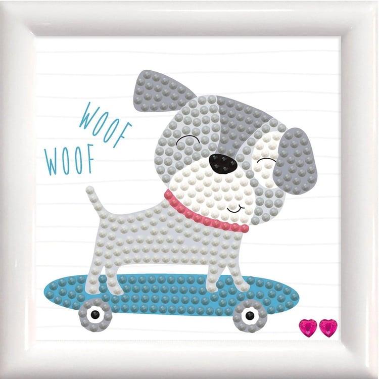 Elmas Mozaik Tablo 9.5 x 9.5cm Kaykaylı Köpek Boncuk Yapıştırma Kiti - Çerçeveli