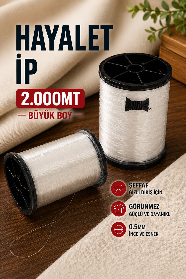 Hayalet İp, 2.000mt Büyük Şeffaf Gizli Dikiş İpi, Transparan Dikiş İpi