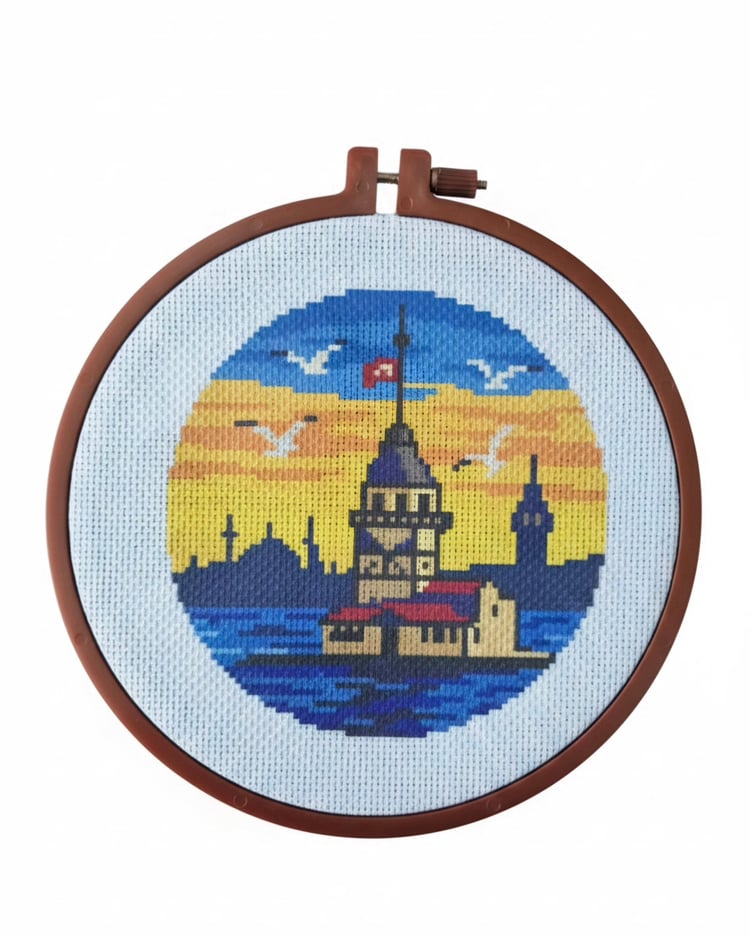 Kanaviçe Başlangıç Seti, Baskılı Etamin Kiti - Kız Kulesi