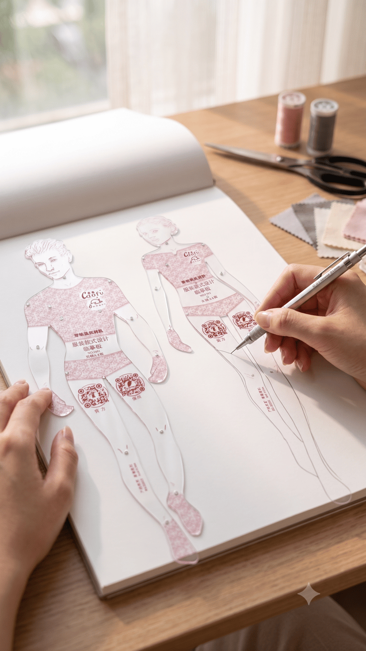Moda Tasarım Kroki Şablonu Seti - Kadın ve Erkek İnsan Figürü
