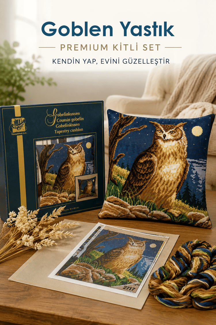 Vervaco Baykuş Desenli Goblen Yastık Kiti Premium
