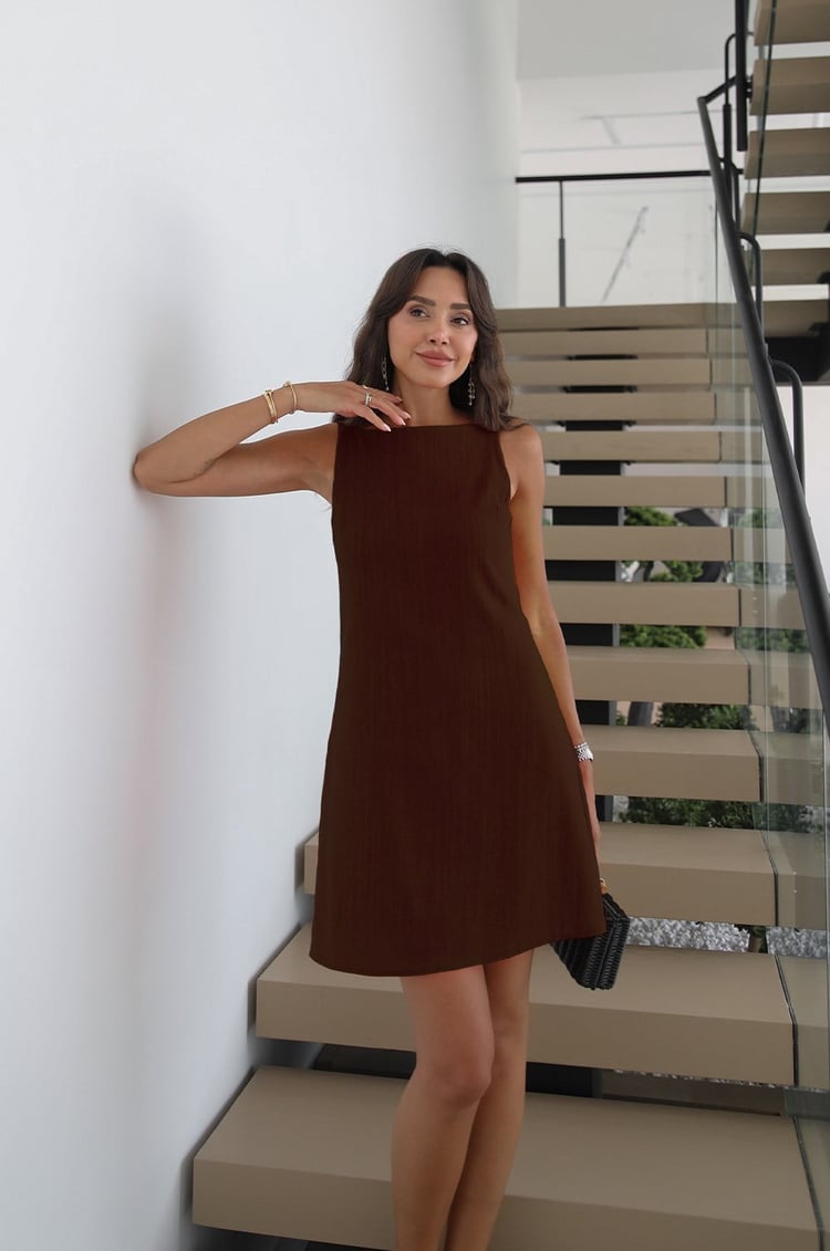 Acı Kahve Antoryum Keten Elbise