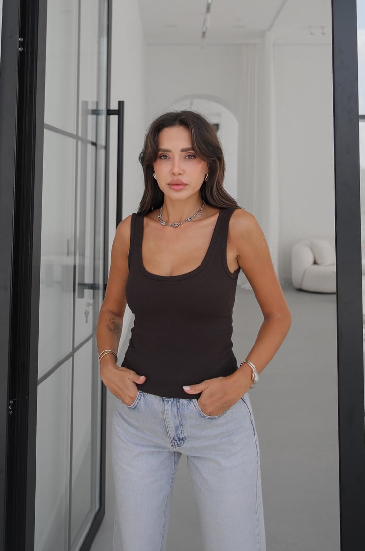 Acı Kahve Aria Göğüs Kuplu Fitilli Atlet