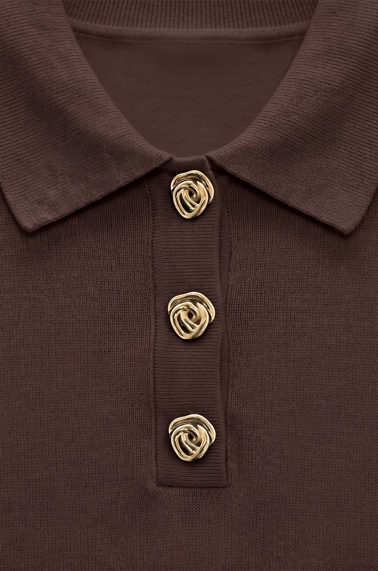 Acı Kahve Button Polo Yaka Kazak