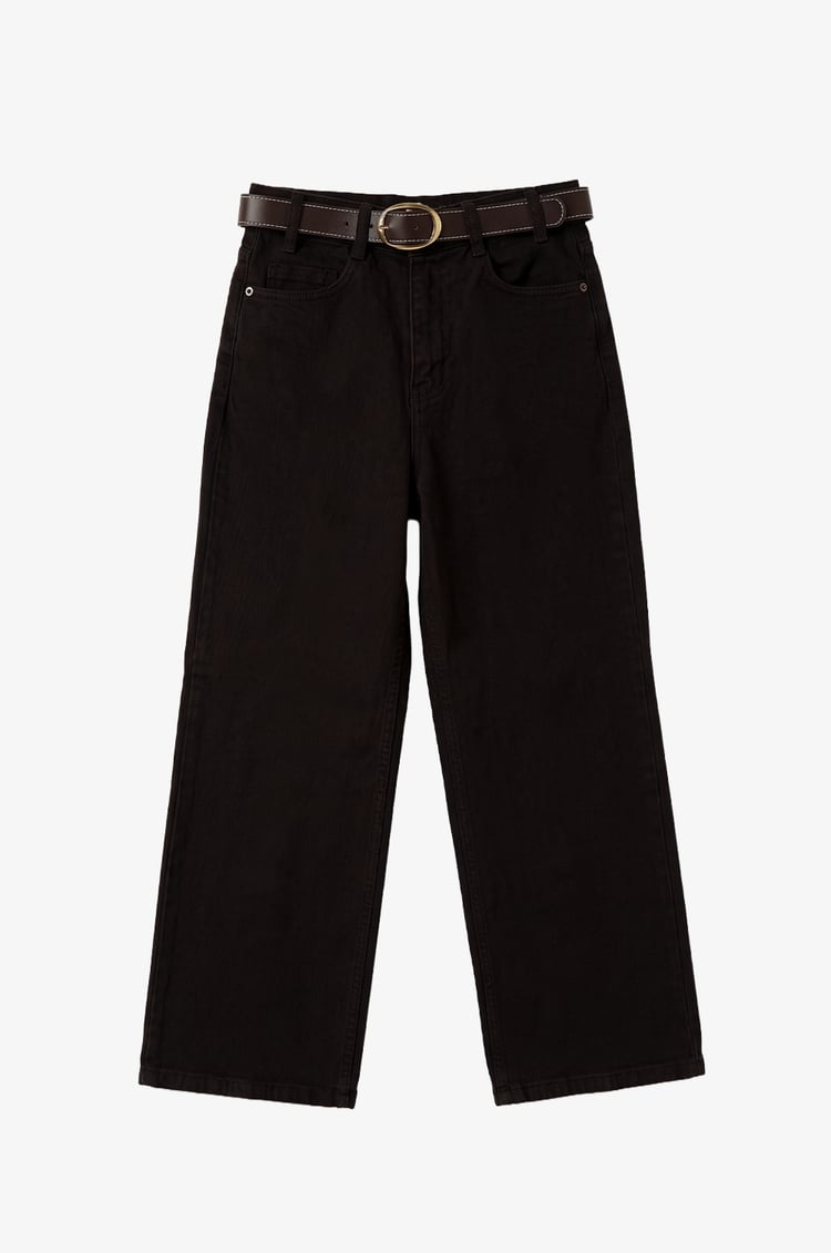 Acı Kahve Culotte Yüksek Bel Kemerli Jean