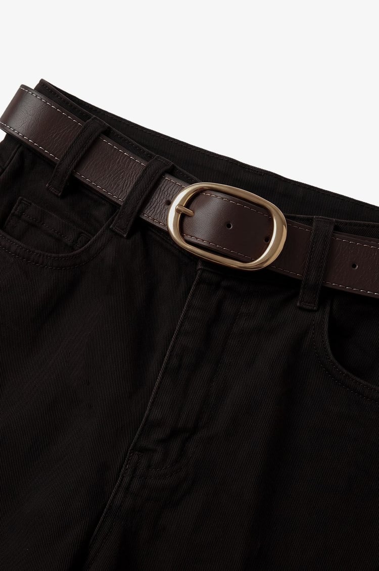 Acı Kahve Culotte Yüksek Bel Kemerli Jean