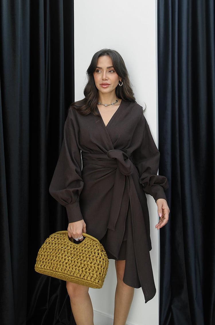 Acı Kahve Fier Anvelop Bağlamalı Elbise