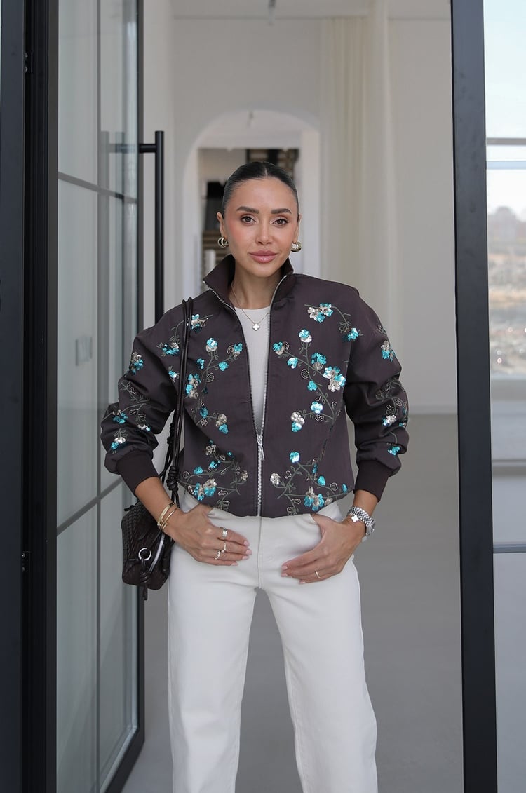 Acı Kahve Frida Payet Nakışlı Bomber Ceket