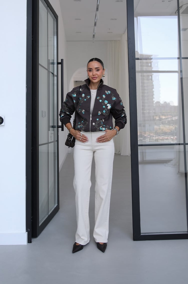 Acı Kahve Frida Payet Nakışlı Bomber Ceket
