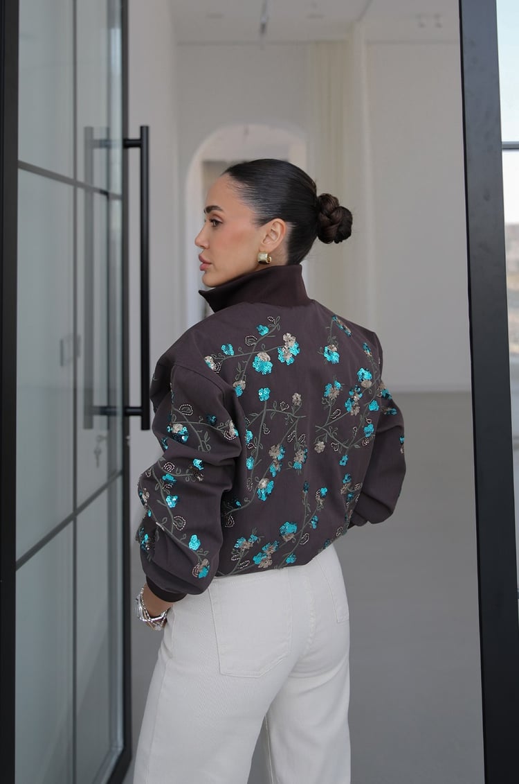Acı Kahve Frida Payet Nakışlı Bomber Ceket