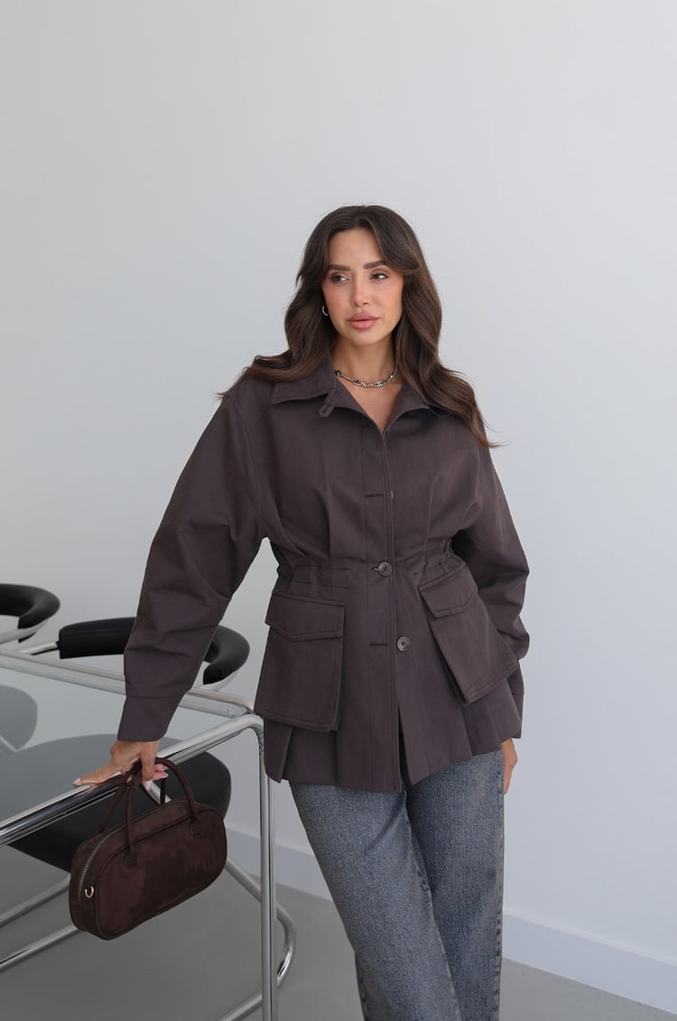 Acı Kahve Kapak Cepli Safari Trençkot