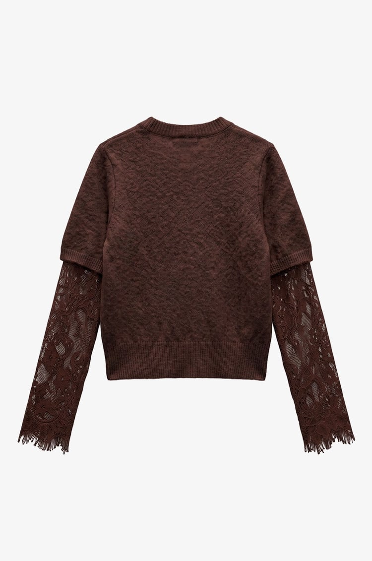 Acı Kahve Lace Sleeve Kazak 