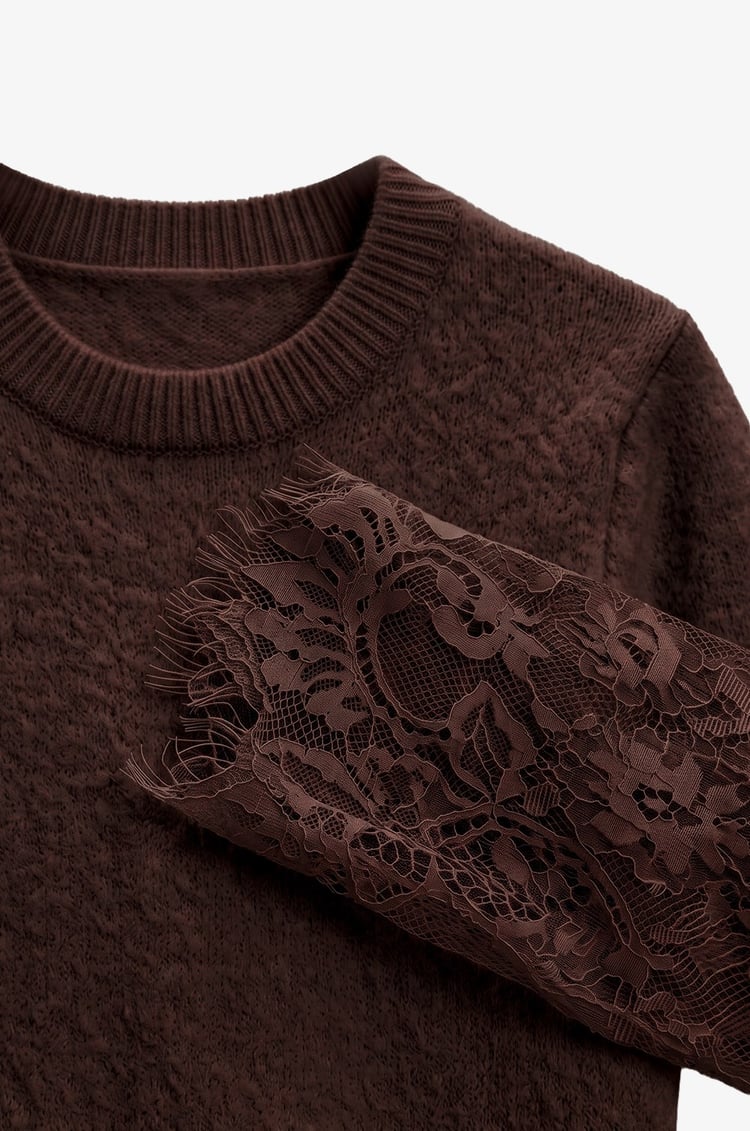 Acı Kahve Lace Sleeve Kazak 