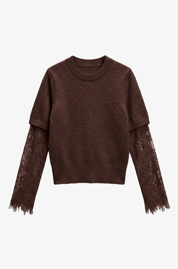 Acı Kahve Lace Sleeve Kazak 