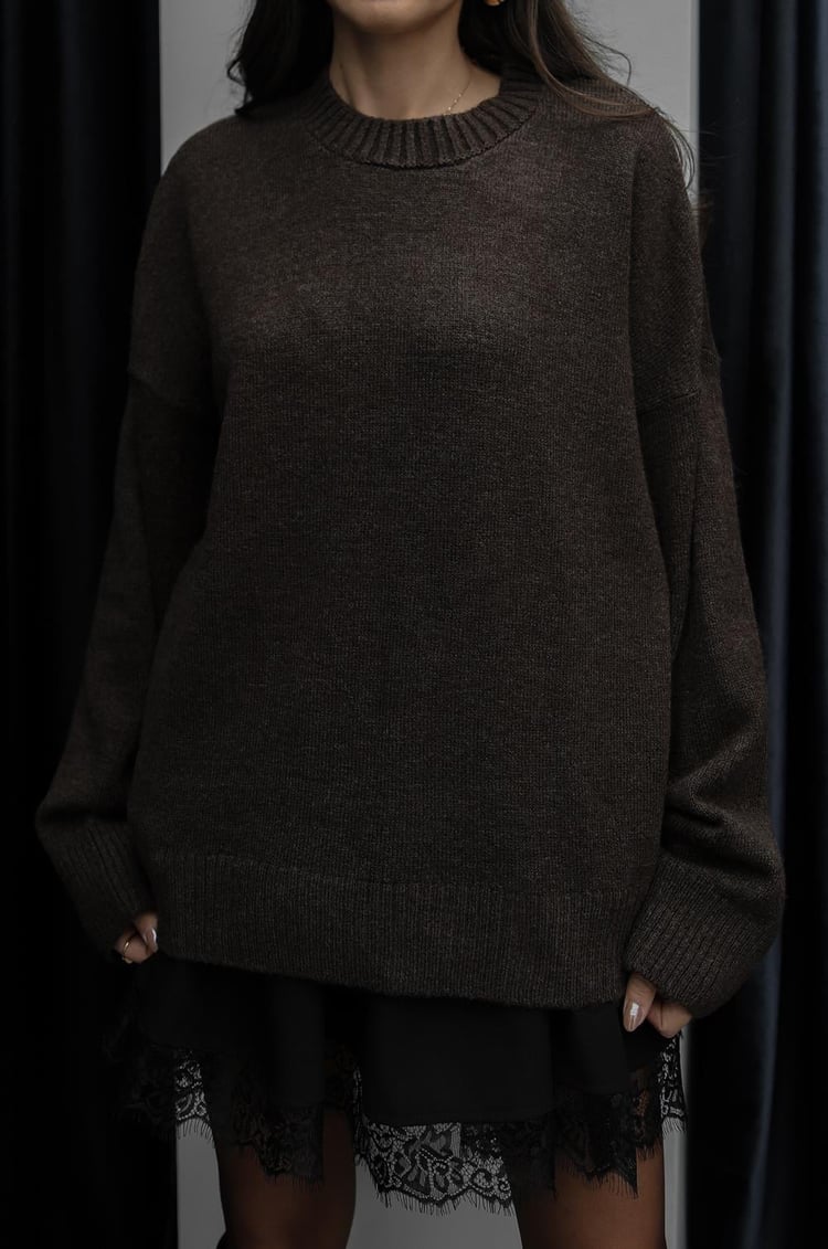 Acı Kahve Mary Bisiklet Yaka Oversize Triko Kazak