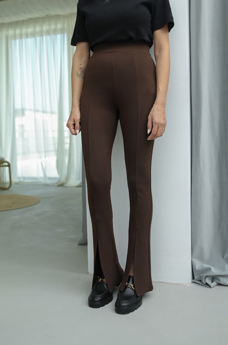 Acı Kahve Önü Yırtmaçlı İspanyol Fit Pantolon