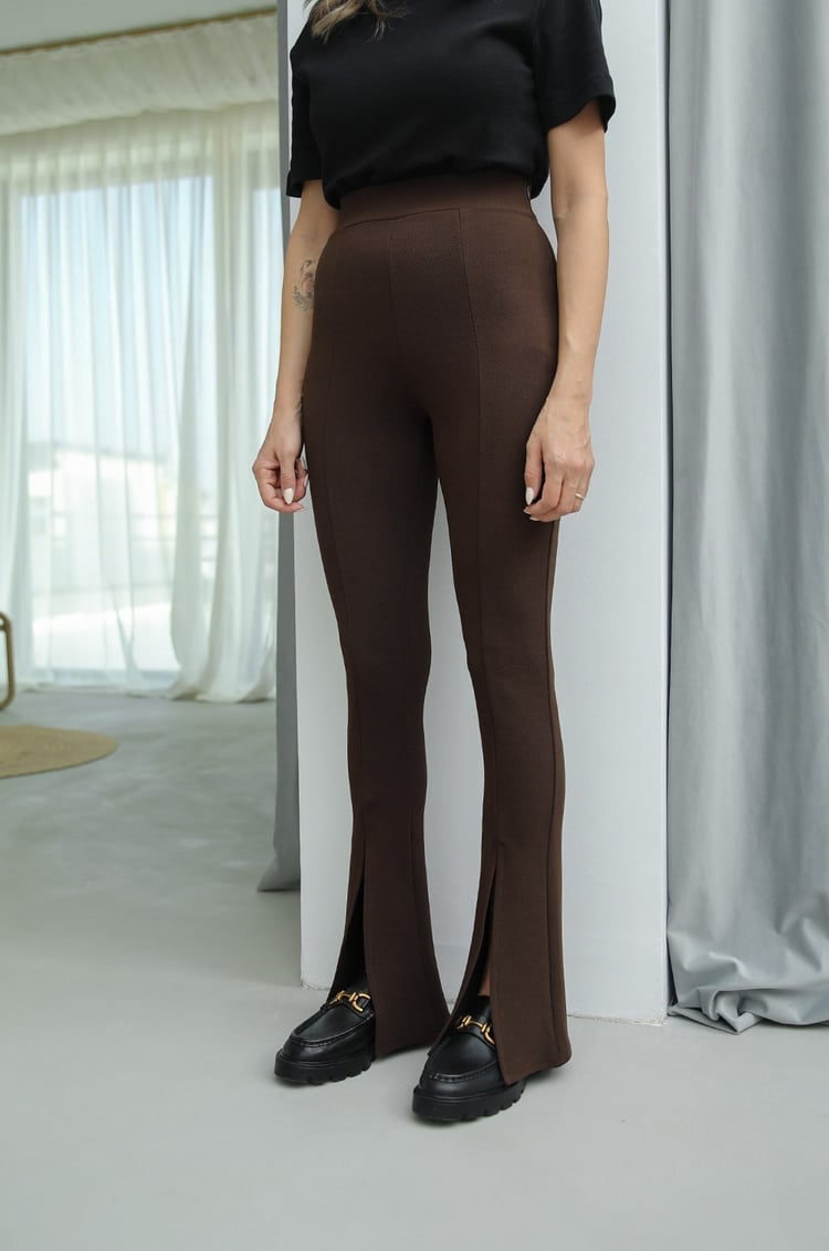 Acı Kahve Önü Yırtmaçlı İspanyol Fit Pantolon