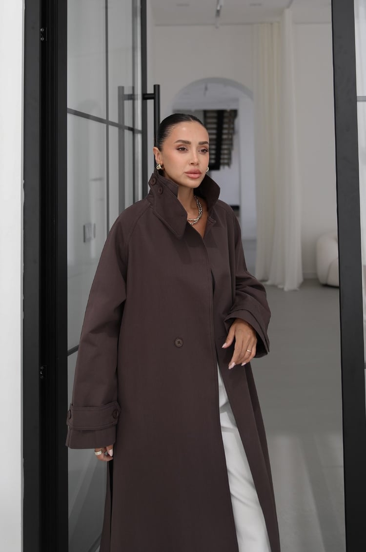 Acı Kahve Raglan Kol Kuşaklı Trençkot