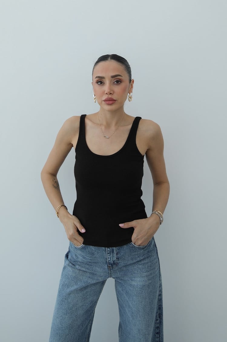 Acı Kahve Scoop Neck Fitilli Atlet
