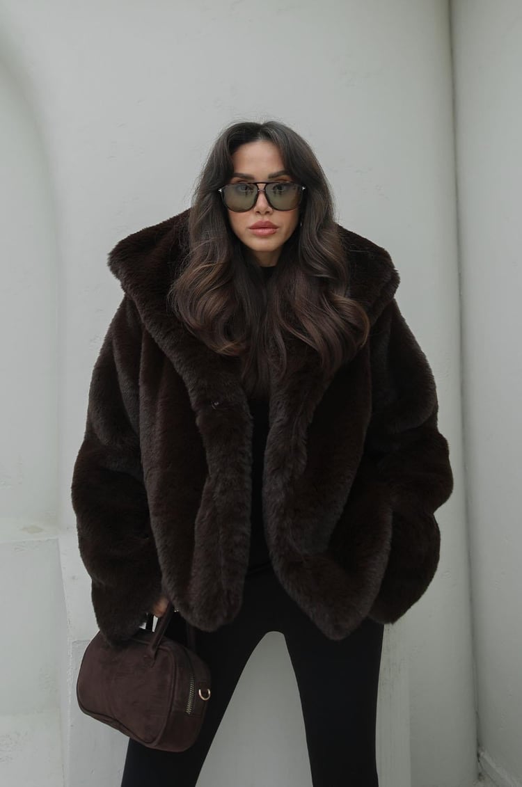 Acı Kahve Spokes Peluş Kürk Mont