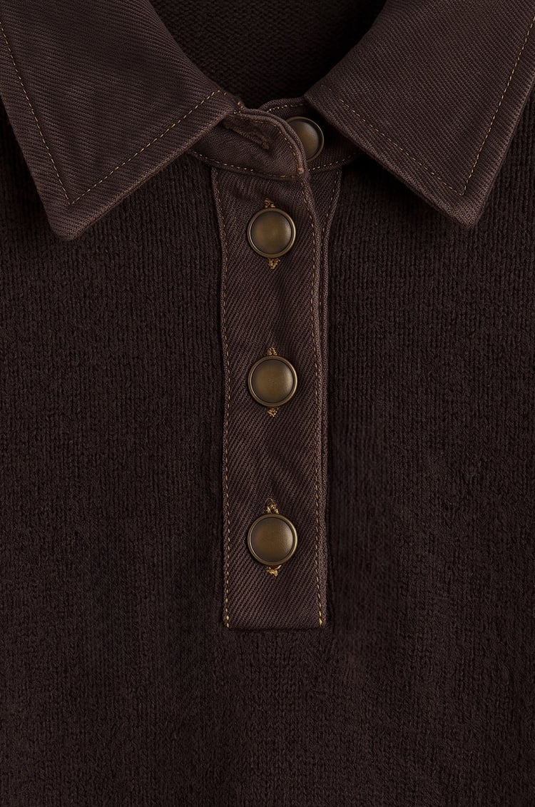Acı Kahve Yakası Kolları Denim Detaylı Kazak