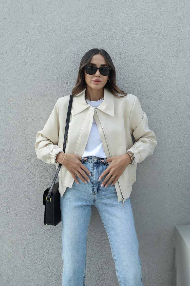 Açık Bej Vatkalı Bomber Ceket