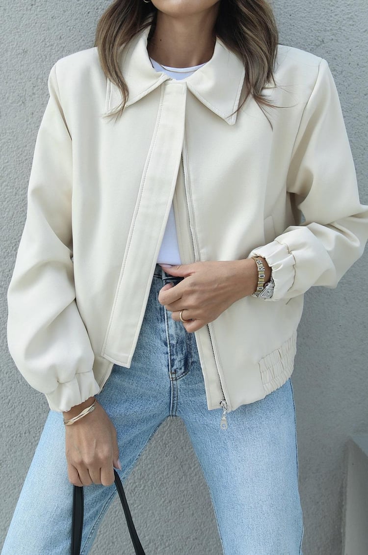 Açık Bej Vatkalı Bomber Ceket