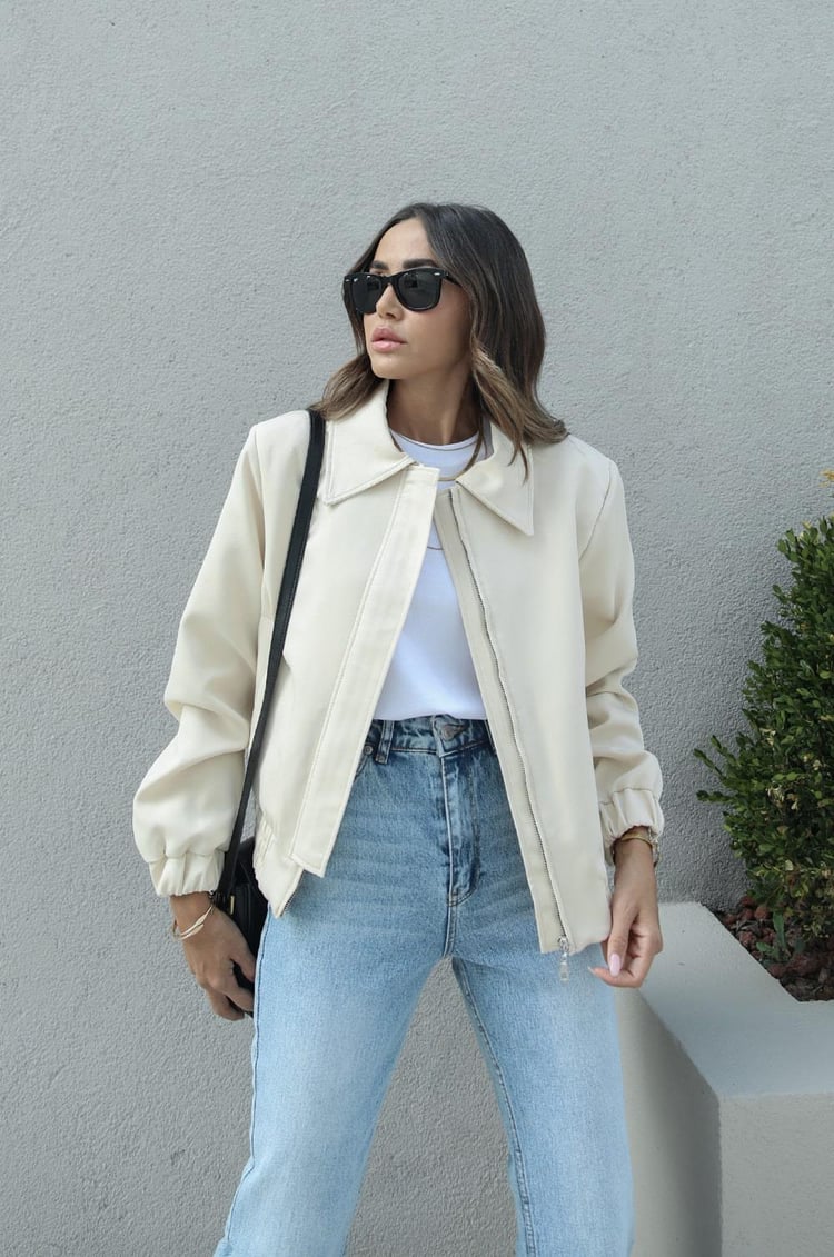 Açık Bej Vatkalı Bomber Ceket