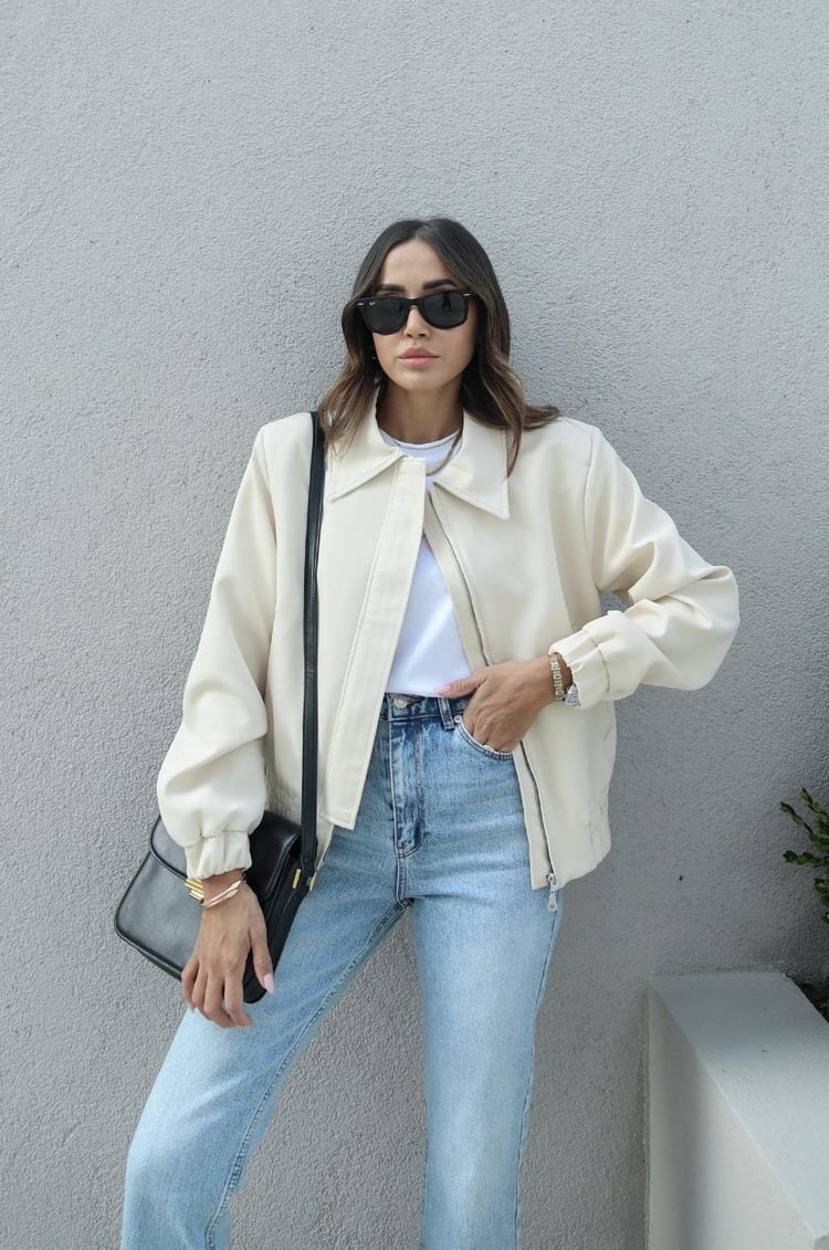 Açık Bej Vatkalı Bomber Ceket