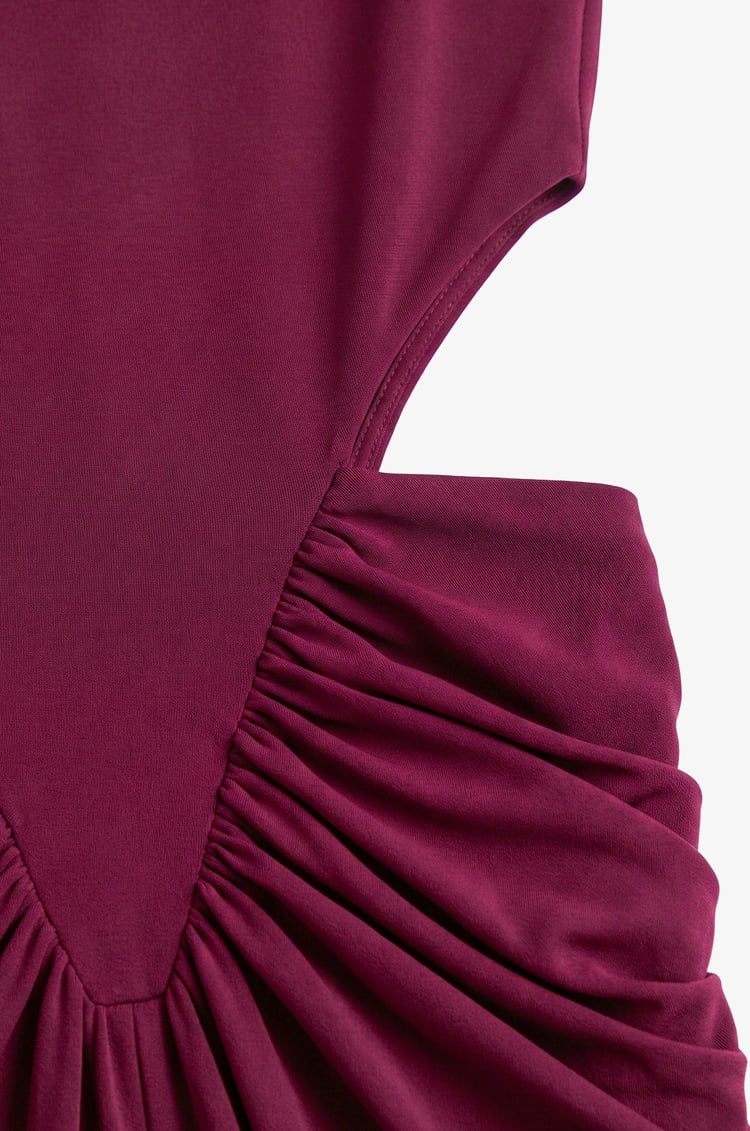 Açık Bordo Beli Pencere Detaylı Drapeli Elbise