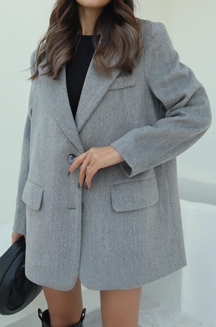 Açık Gri Özel Dokulu Blazer Ceket