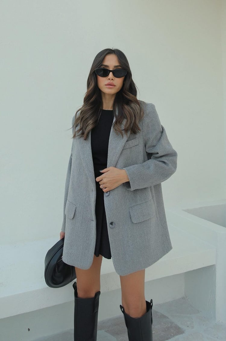 Açık Gri Özel Dokulu Blazer Ceket