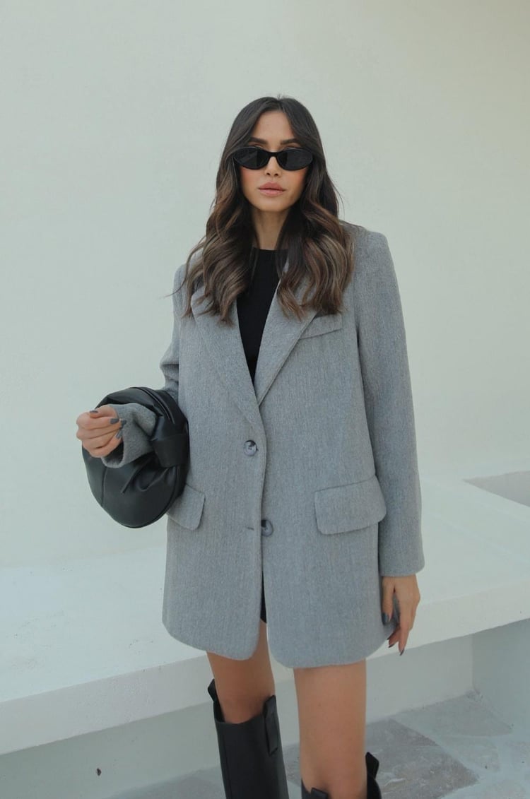 Açık Gri Özel Dokulu Blazer Ceket