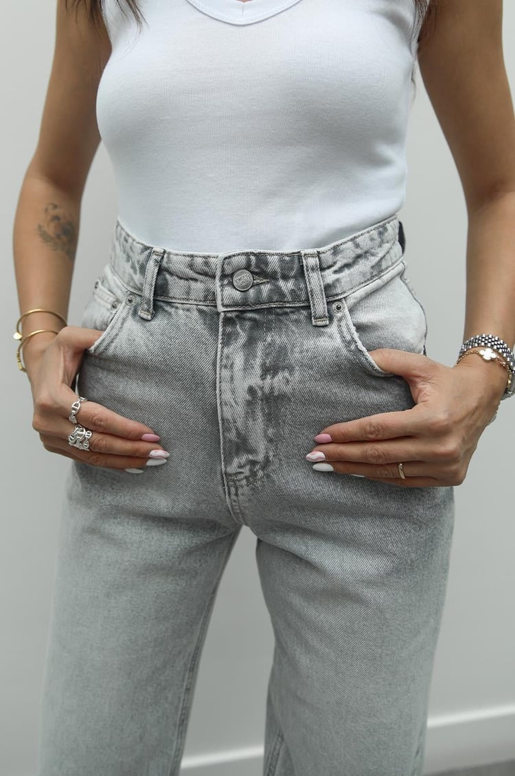 Açık Gri Yıkamalı Wide Leg Jean