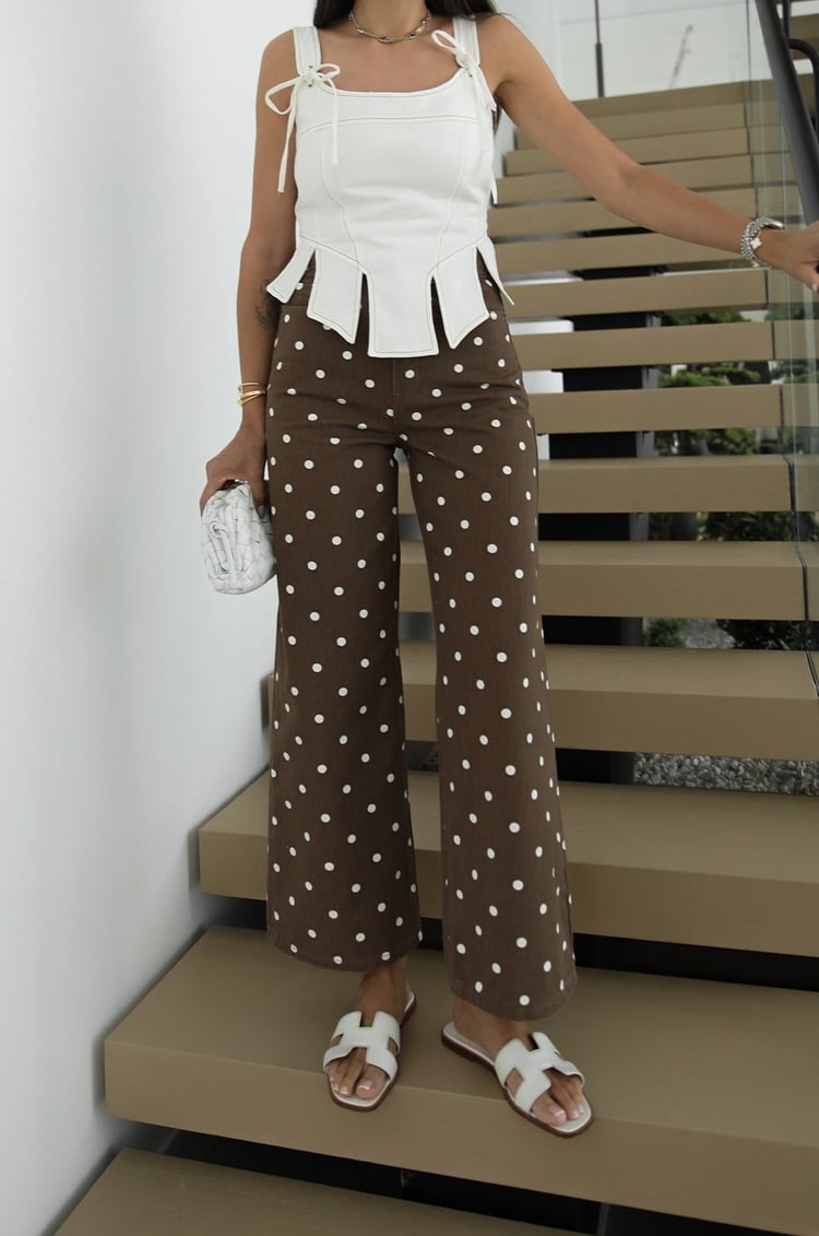 Açık Kahve Puantiyeli Wide Leg Jean