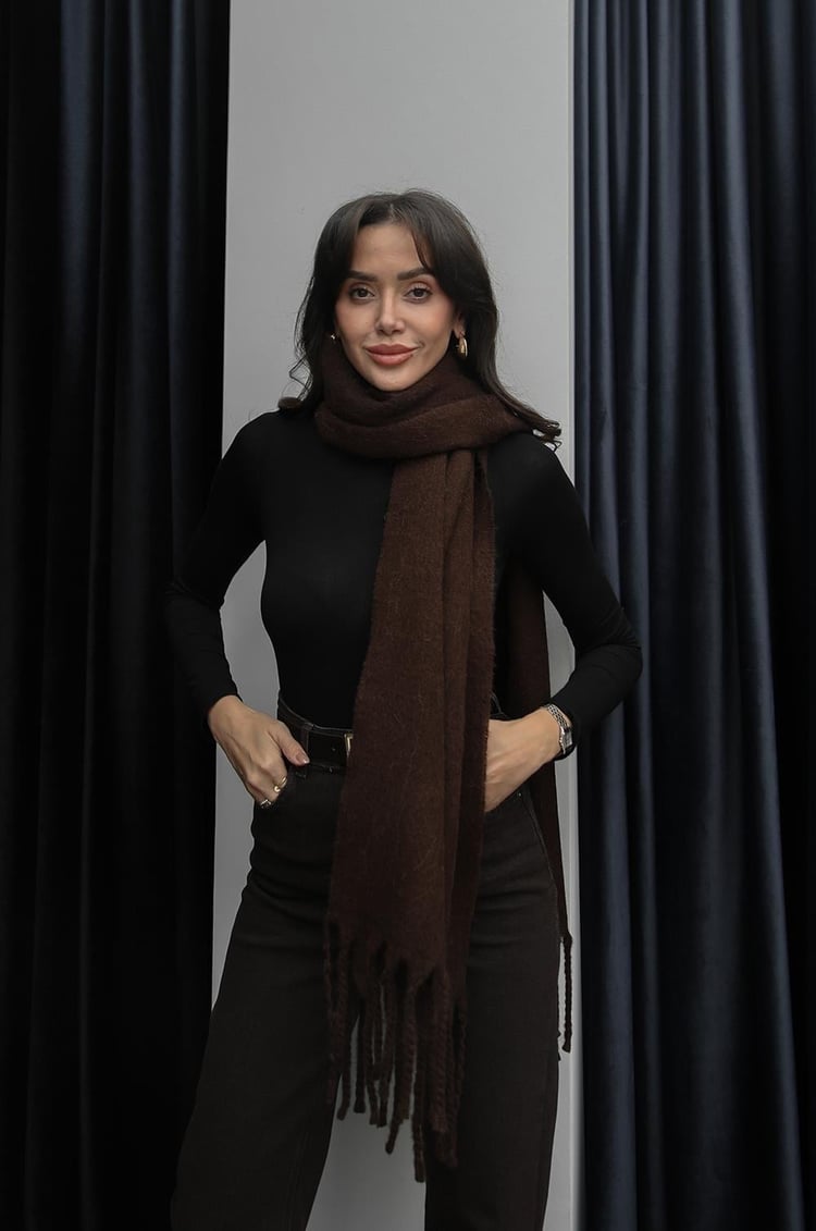 Açık Kahve Saçak Uçlu Atkı