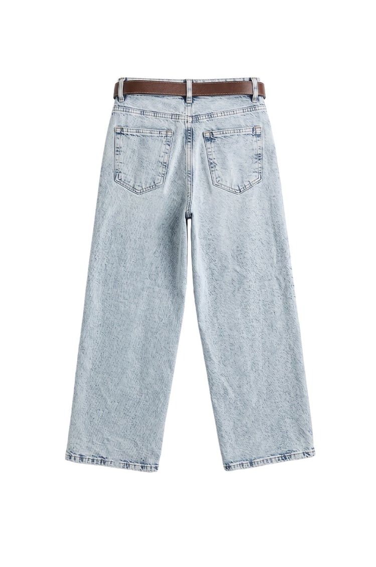 Açık Mavi Culotte Yüksek Bel Kemerli Jean
