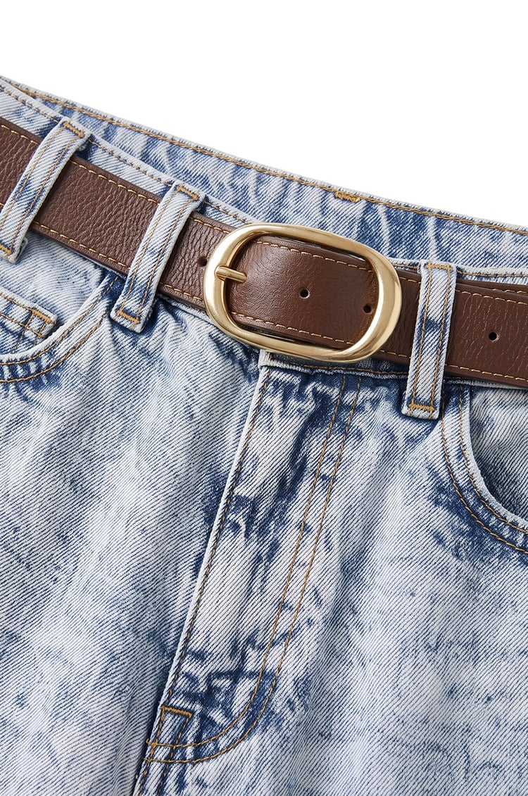 Açık Mavi Culotte Yüksek Bel Kemerli Jean