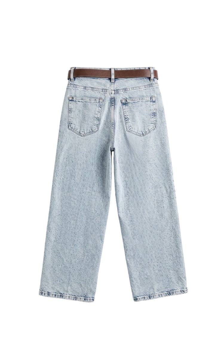Açık Mavi Culotte Yüksek Bel Kemerli Jean
