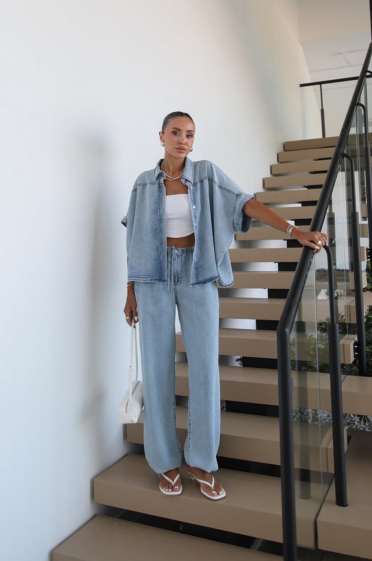 Açık Mavi Elio Gömlek Pantolon Denim Takım