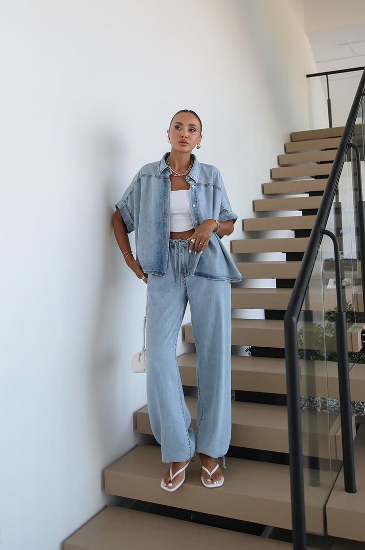 Açık Mavi Elio Gömlek Pantolon Denim Takım