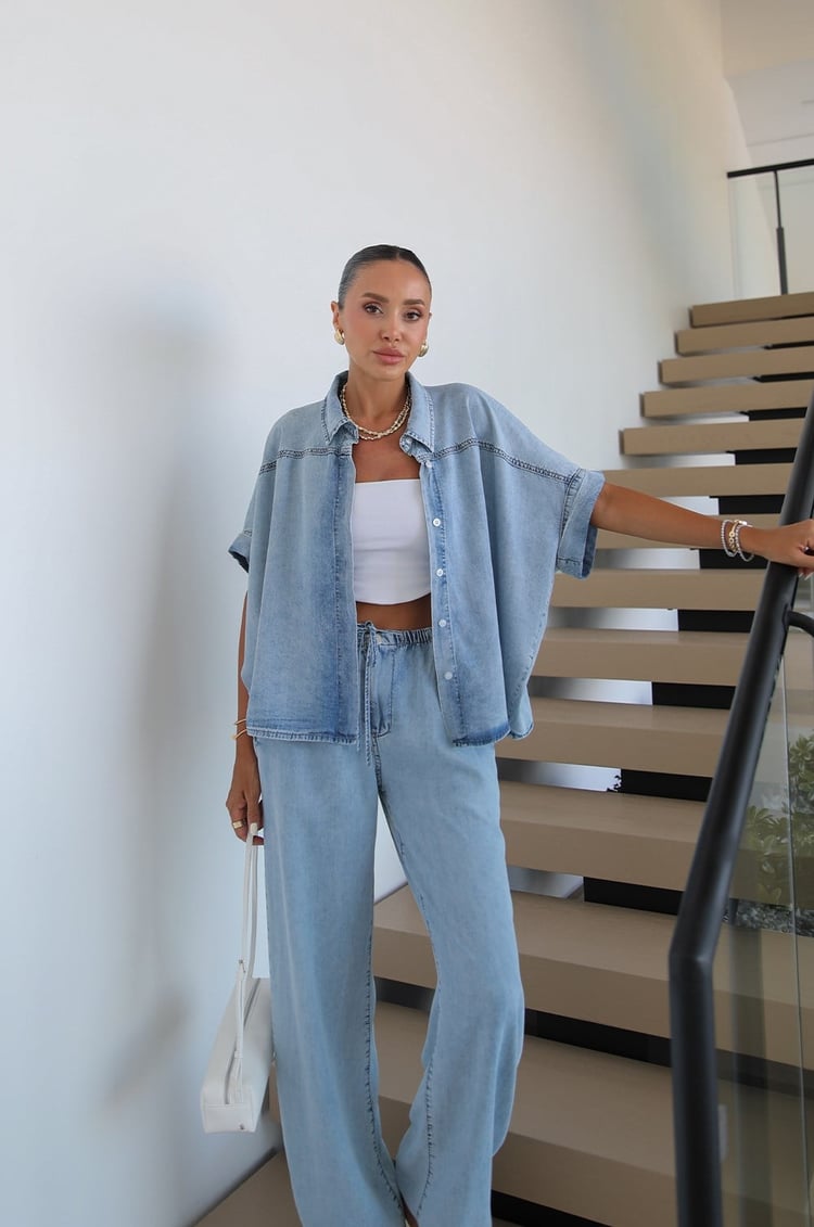 Açık Mavi Elio Gömlek Pantolon Denim Takım