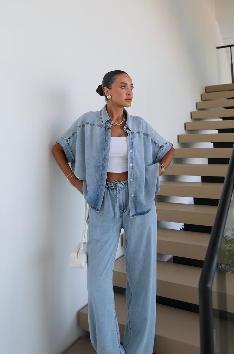 Açık Mavi Elio Gömlek Pantolon Denim Takım