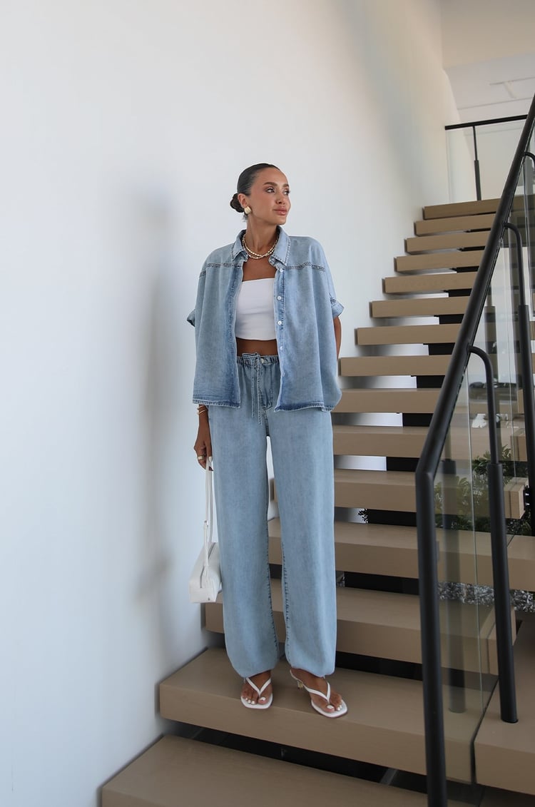 Açık Mavi Elio Gömlek Pantolon Denim Takım