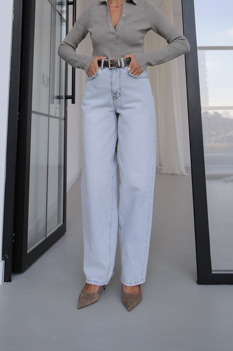 Açık Mavi Sama Barrel Leg Jean