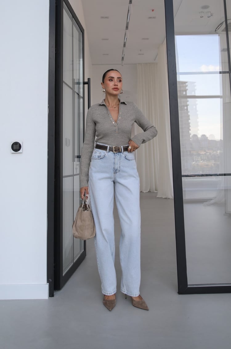 Açık Mavi Sama Barrel Leg Jean