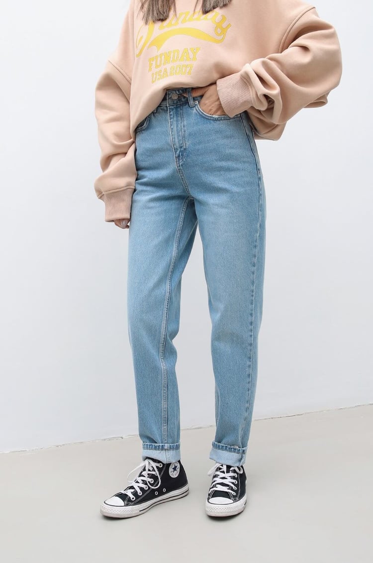Açık Mavi Vintage Mom Jean