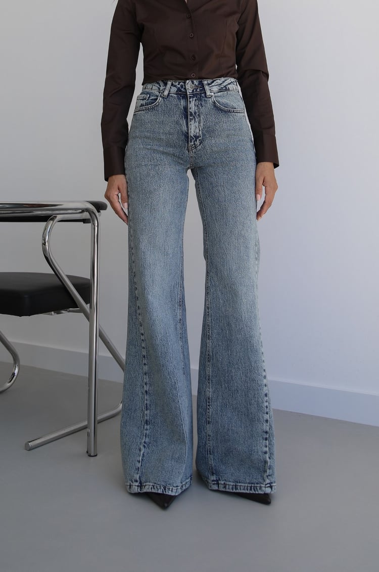 Açık Mavi Yanı Dikiş Detaylı Wide Leg jean