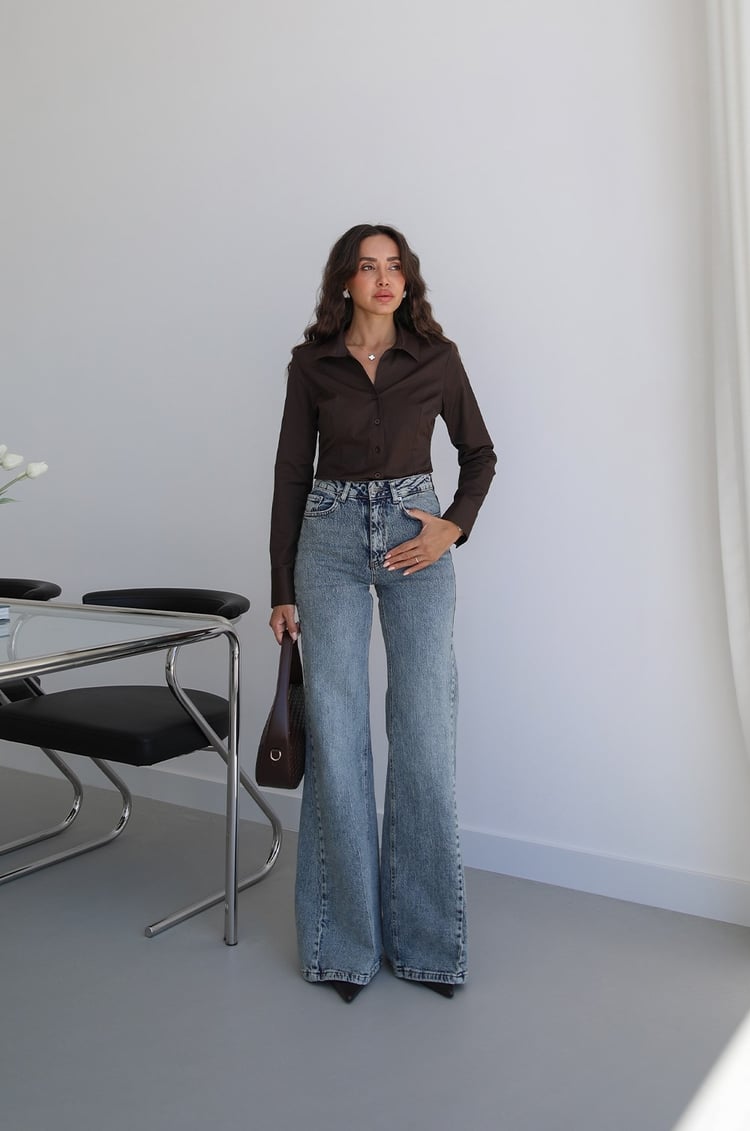 Açık Mavi Yanı Dikiş Detaylı Wide Leg jean