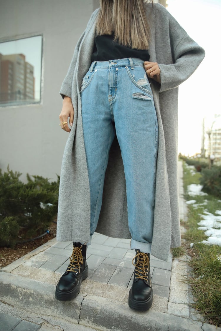 Açık Mavi Yırtıklı Slouchy Jean